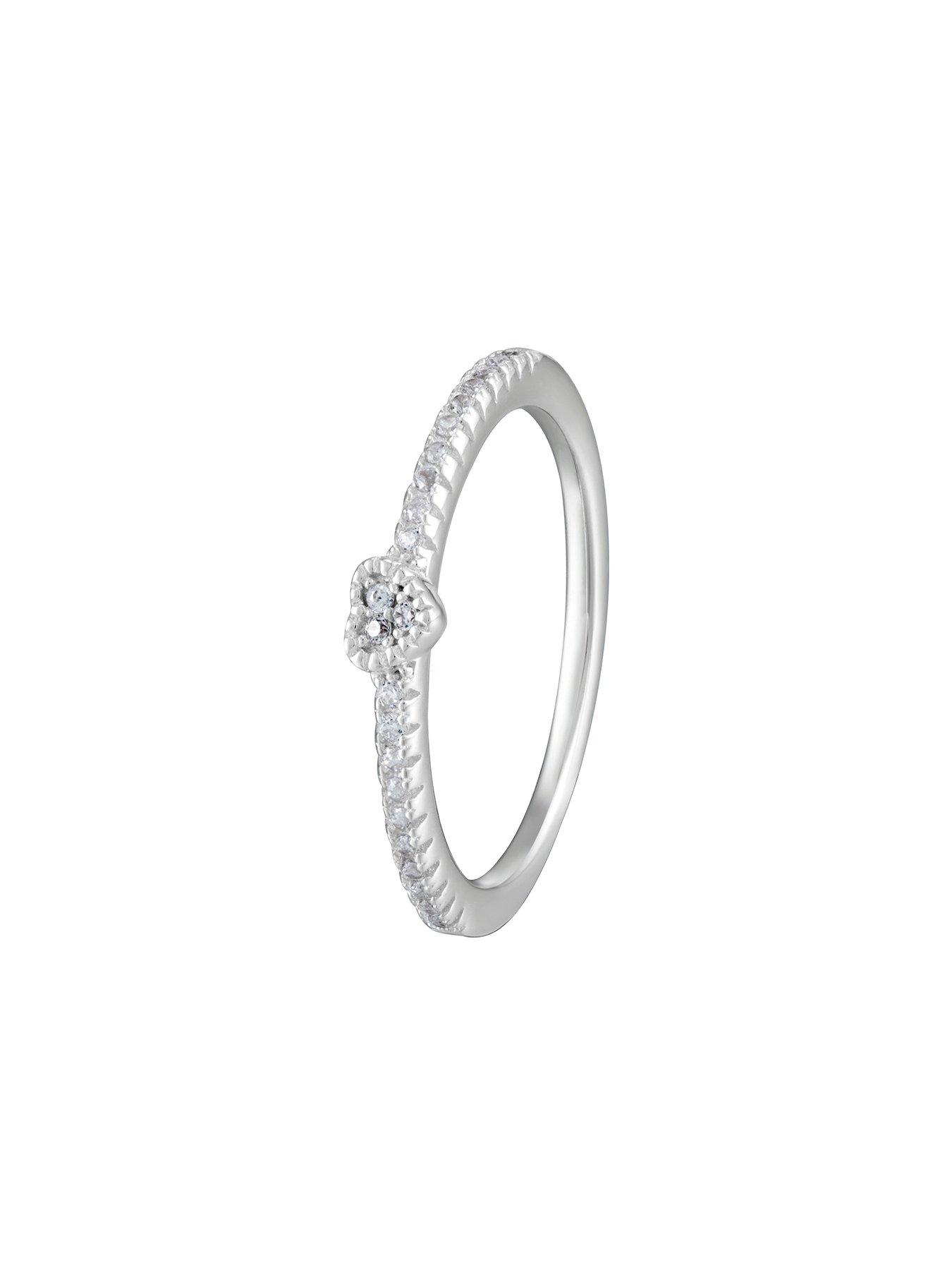 Image 6 of 7 of The Love Collection Sterling Silver & Cubic Zirconia Heart Double Band Ring