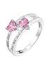  image of the-love-silver-collection-sterling-silver-pink-heart-cubic-zirconia-double-row-ring