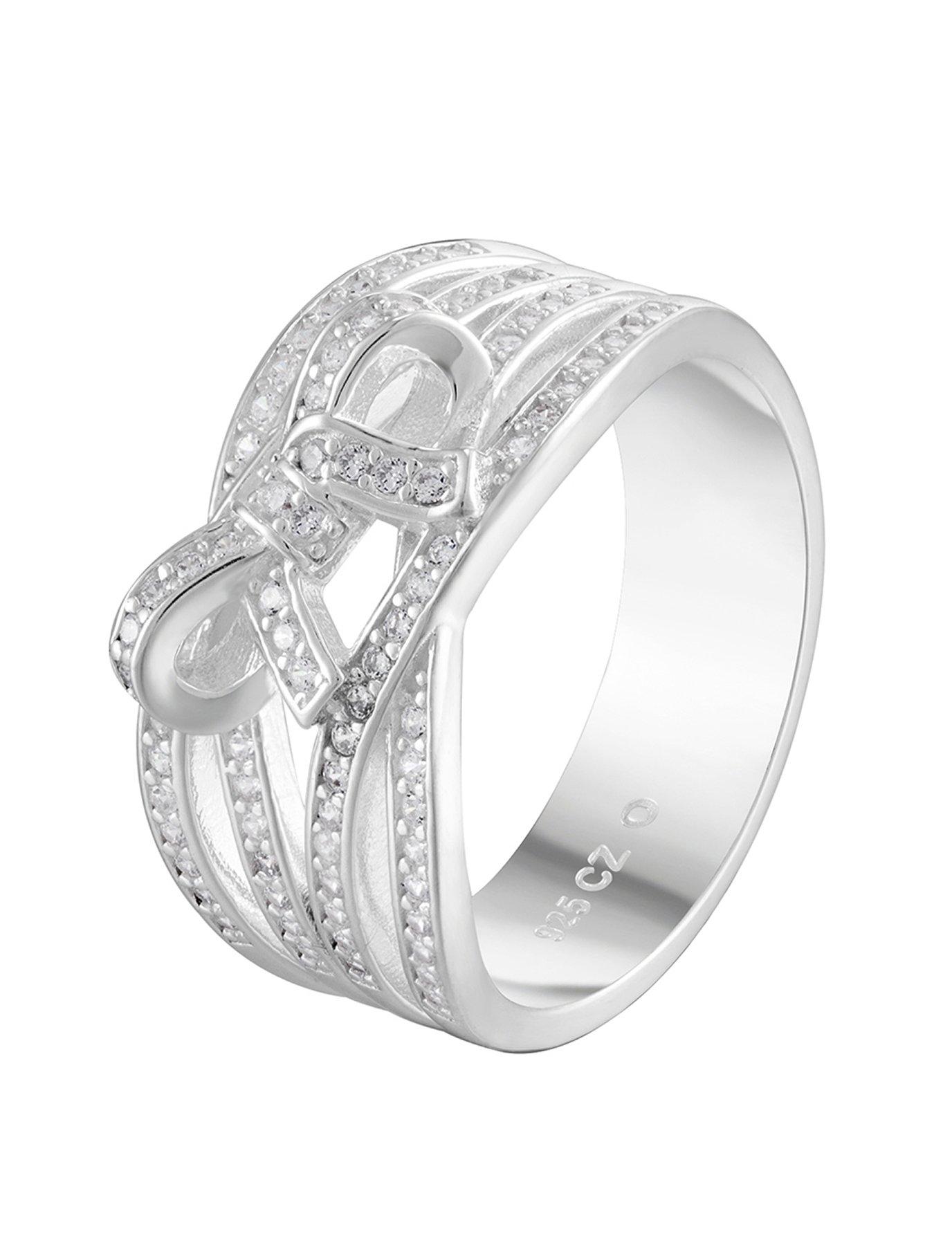 undefined Sterling Silver Multi Row Cubic Zirconia Bow Ring