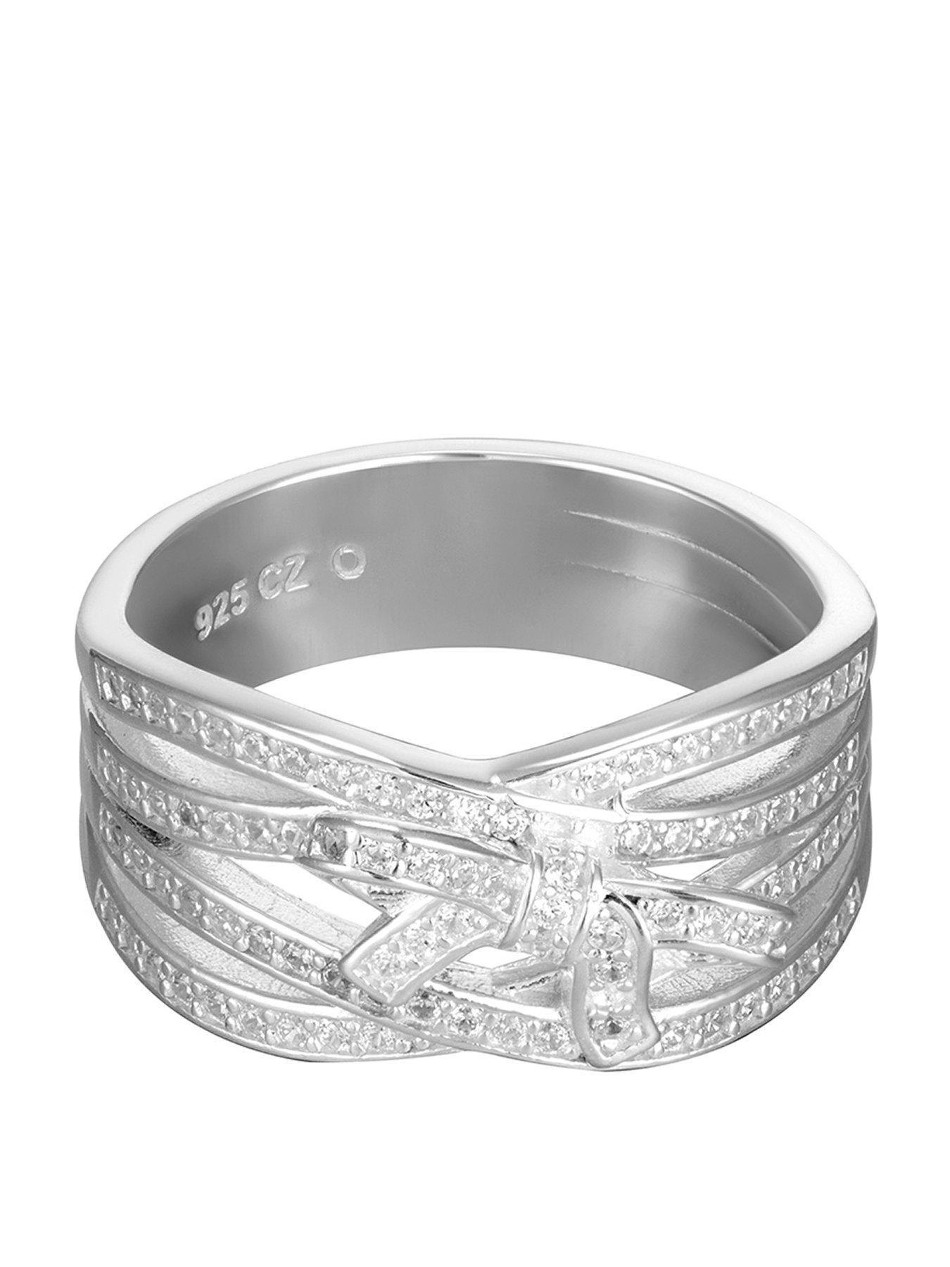 The Love Collection Sterling Silver Multi Row Cubic Zirconia Bow Ring
