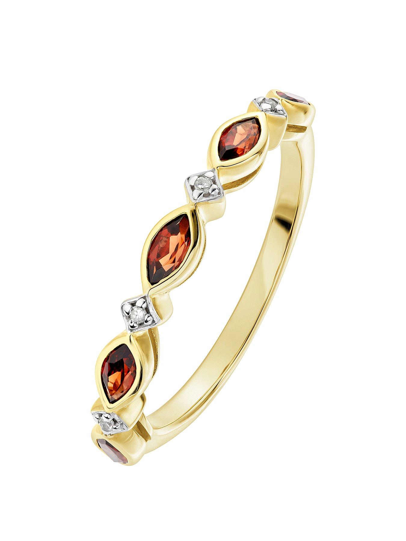 Product photograph of Love Gem 9ct Yellow Gold Garnet And Diamond Half Eternity Ring from very.co.uk