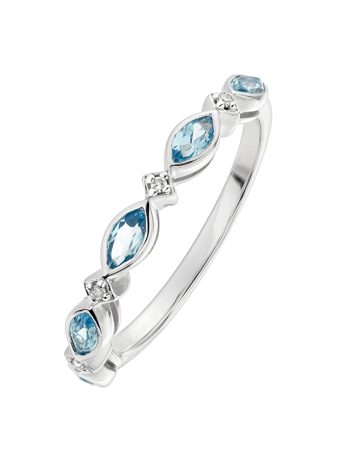 Product photograph of Love Gem 9ct White Gold Swiss Blue Topaz And Diamond Half Eternity Ring from very.co.uk