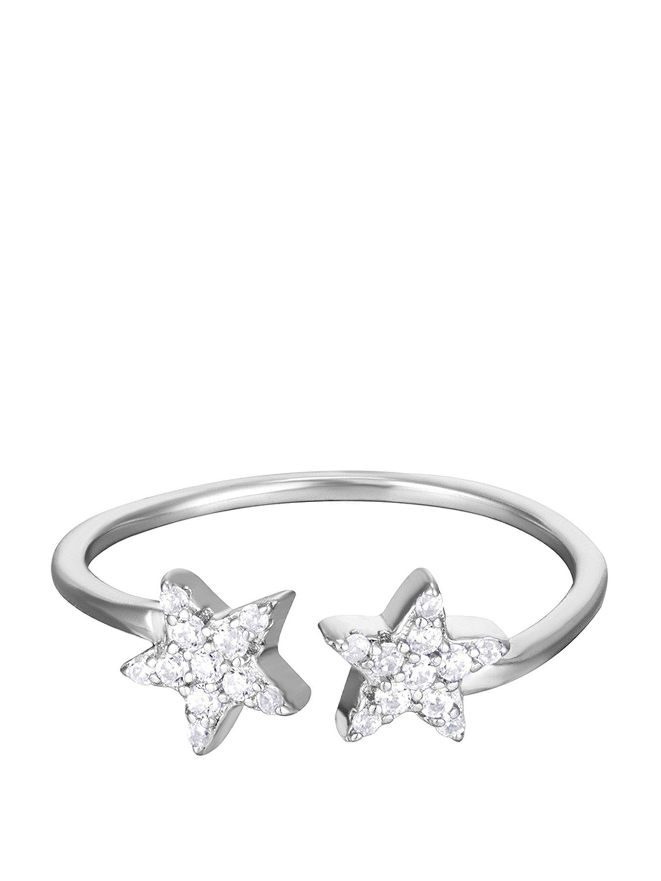 The Love Collection Sterling Silver Double Star Cubic Zirconia Ring
