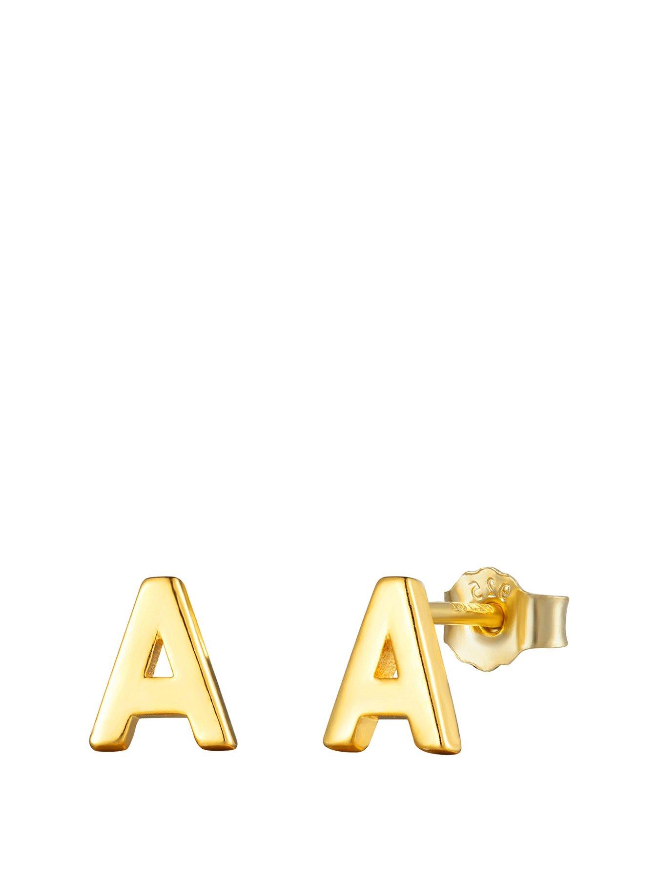 The Love Silver Collection 18ct Alphabet Initial Stud Earrings - Gold - Women