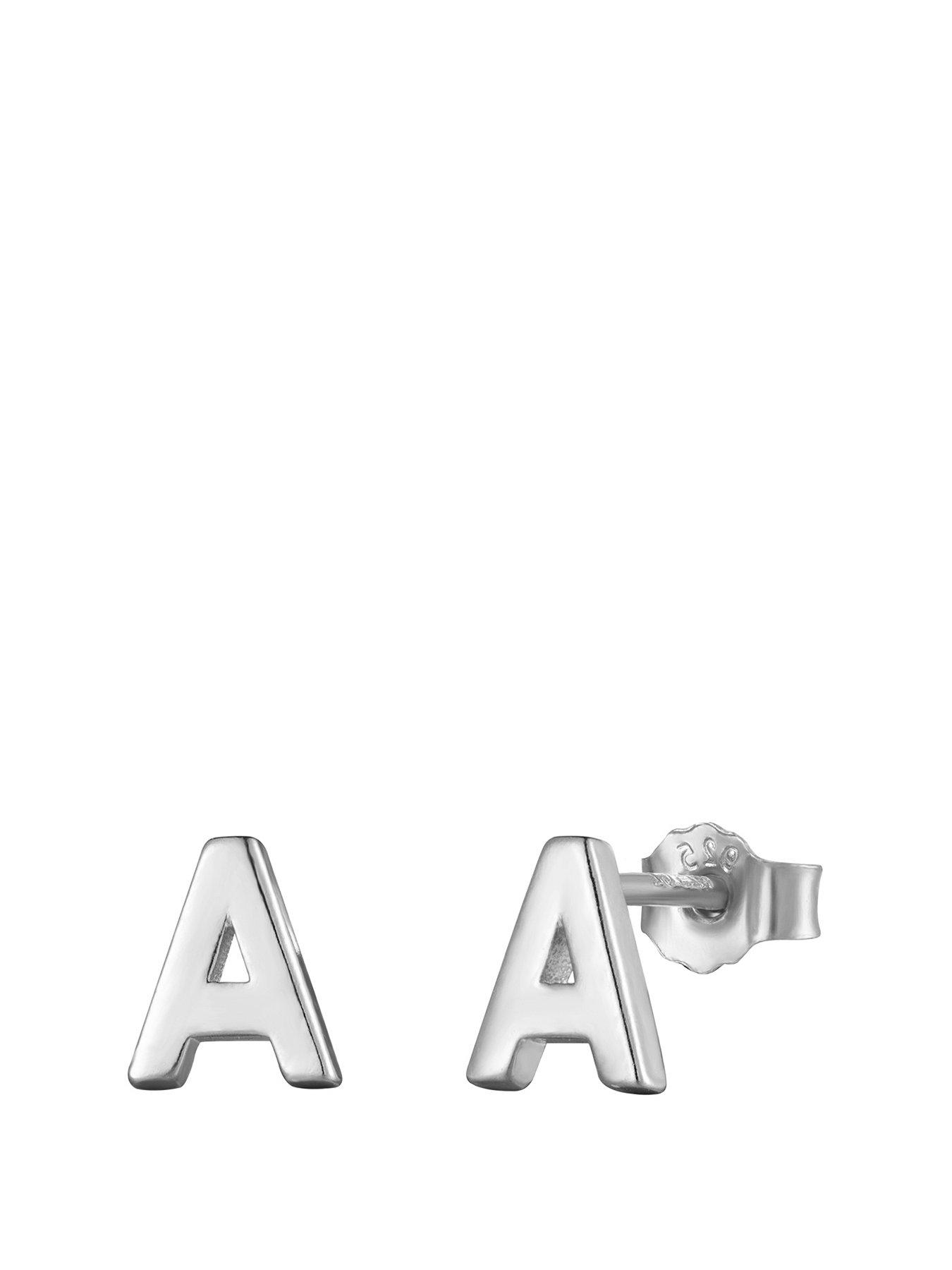 undefined Sterling Silver Alphabet Initial Stud Earrings