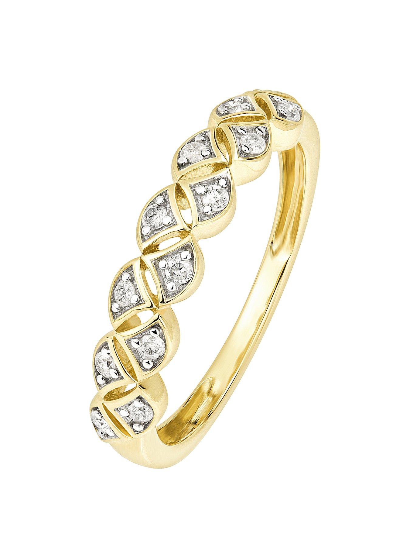 Women 9ct Yellow Gold 0.17ct Diamond Two Row Eternity Ring