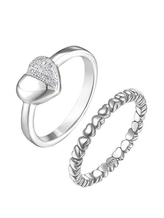 front image of the-love-silver-collection-sterling-silver-set-of-2-heart-design-rings