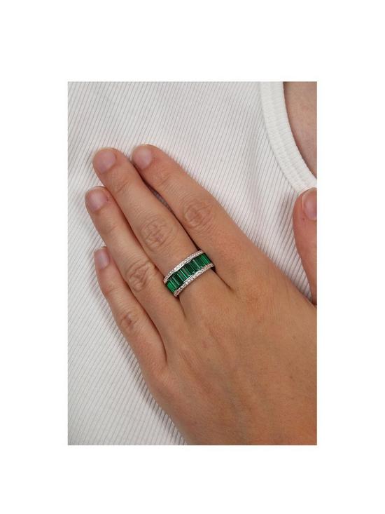 stillFront image of the-love-silver-collection-sterling-silver-green-baguette-cubic-zirconia-dress-ring