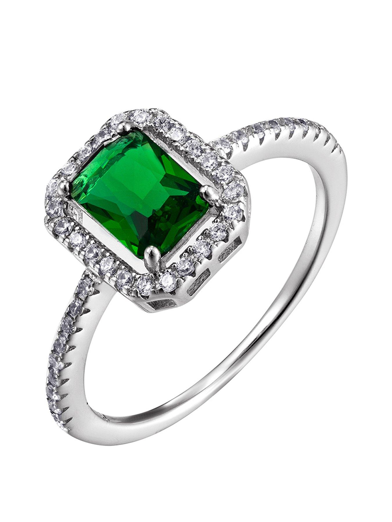 undefined Sterling Silver and Emerald Cubic Zirconia Ring
