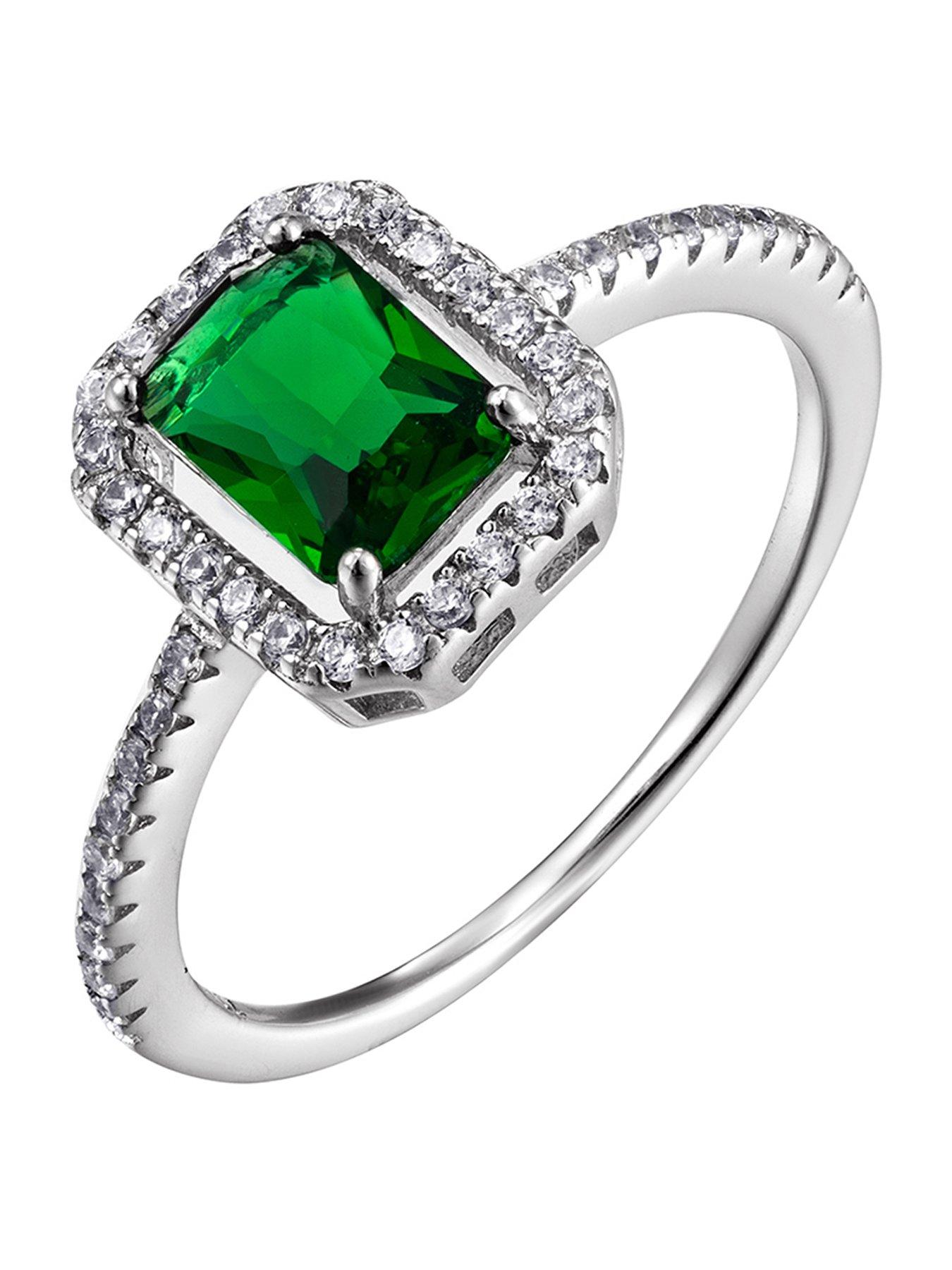 The Love Collection Sterling Silver and Emerald Cubic Zirconia Ring