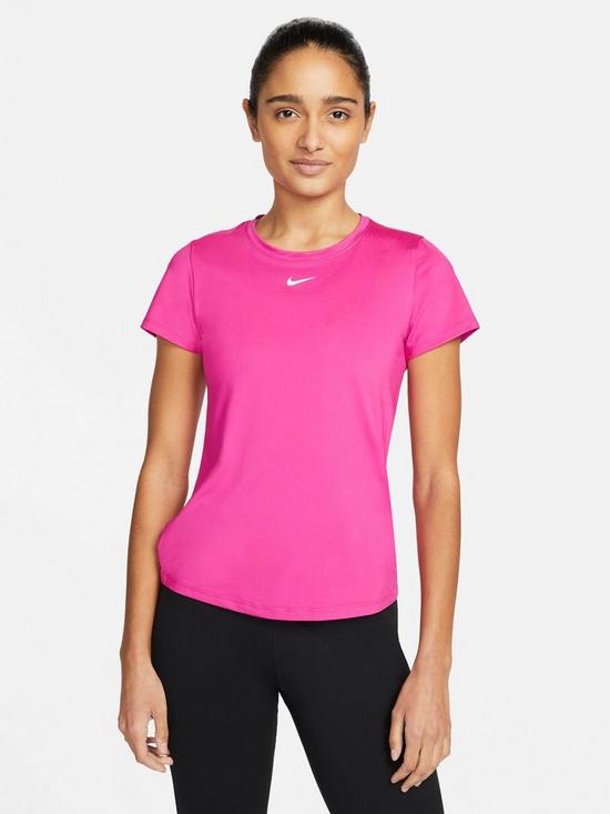 front image of nike-the-one-dri-fit-slim-fit-tee-bright-pink