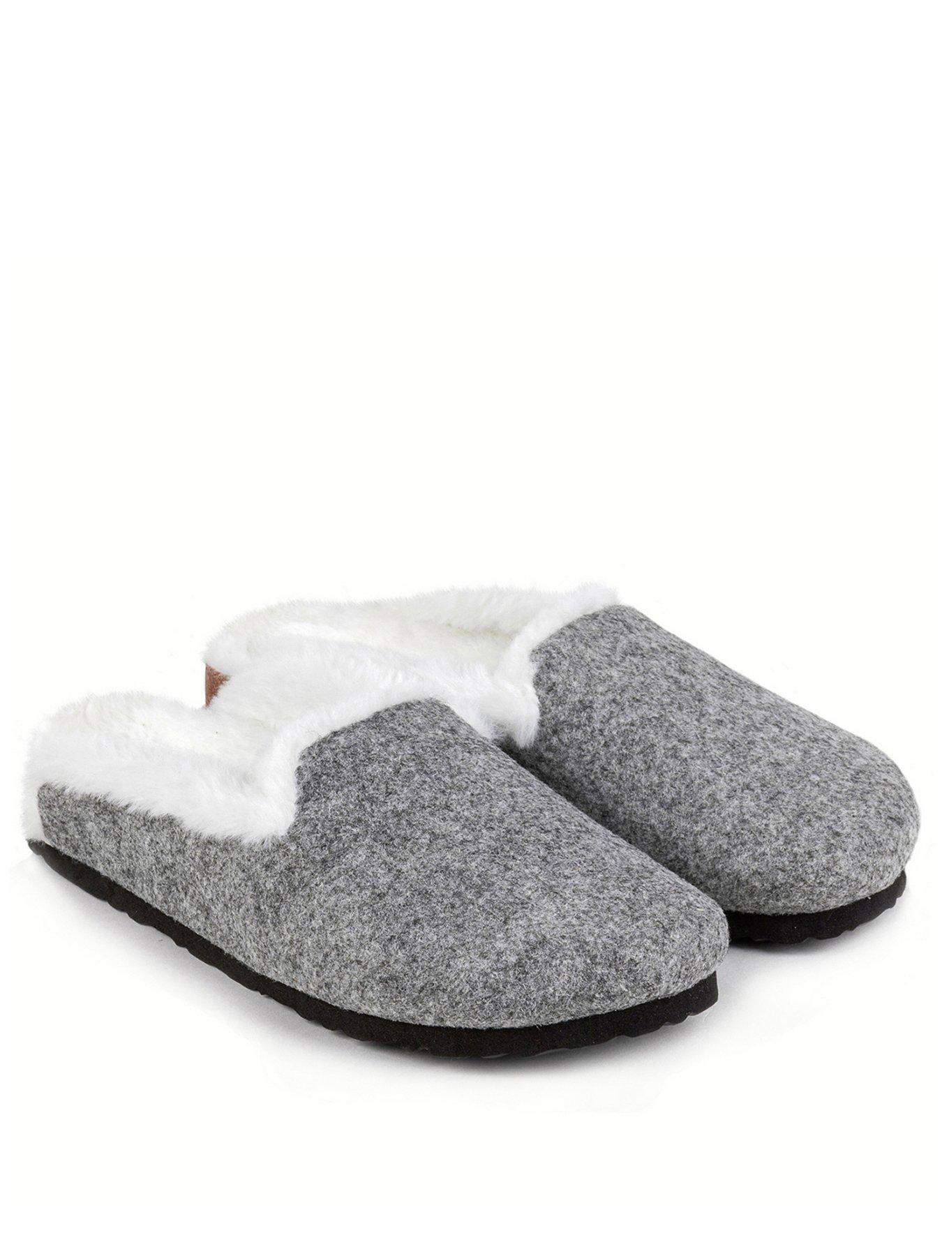 Ladies Cork Sole Nordic Felt Mule Slipper Grey