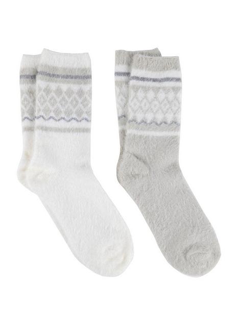 totes-2-packnbspfluffy-fair-isle-bed-socks-cream