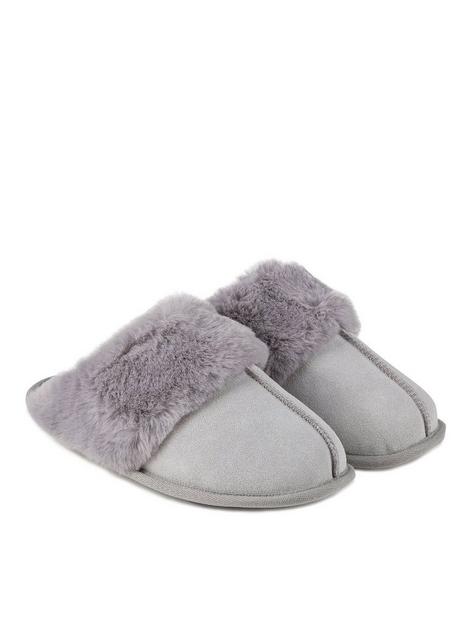 totes-real-suede-mule-slipper-grey