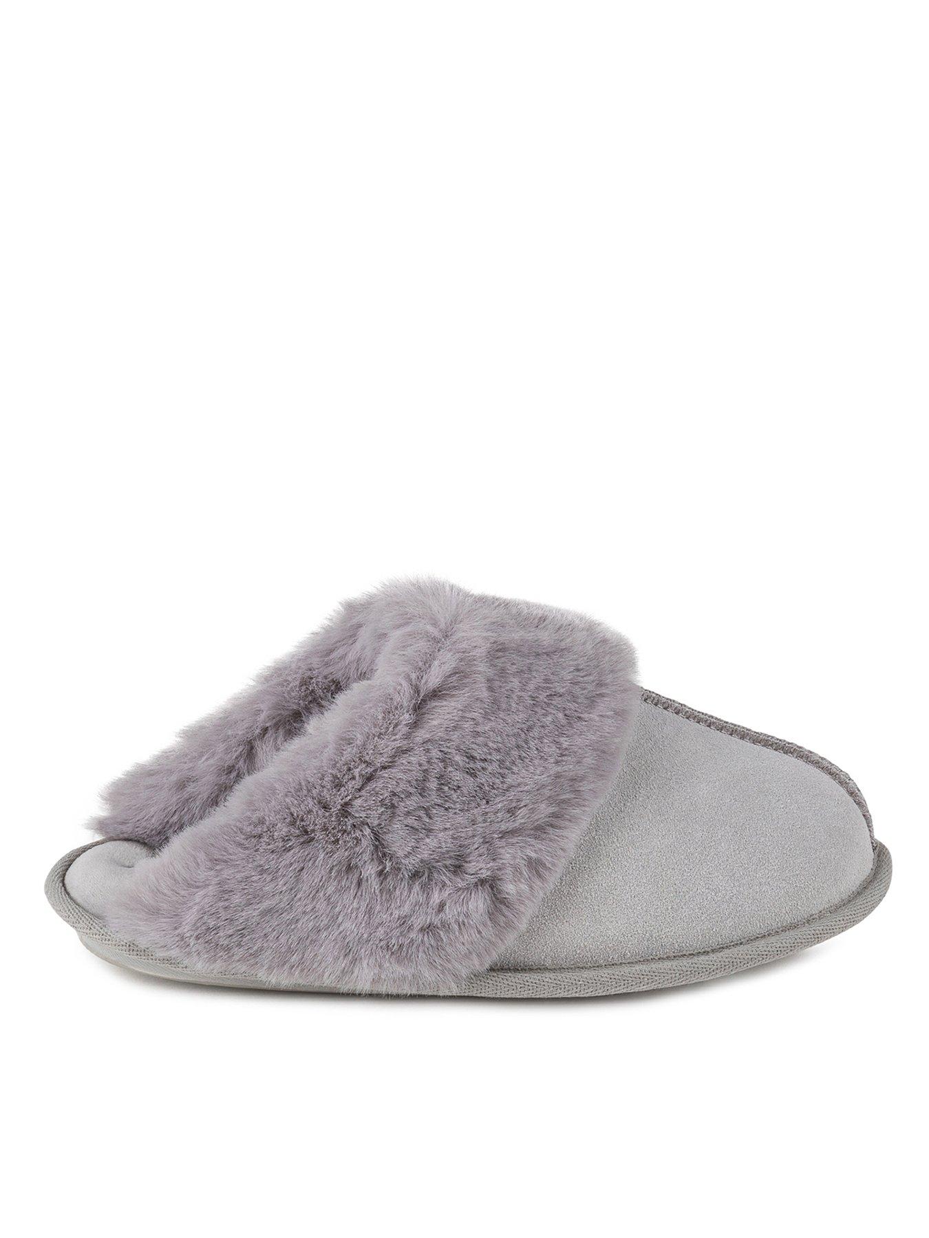 Ladies grey 2024 suede mule slippers