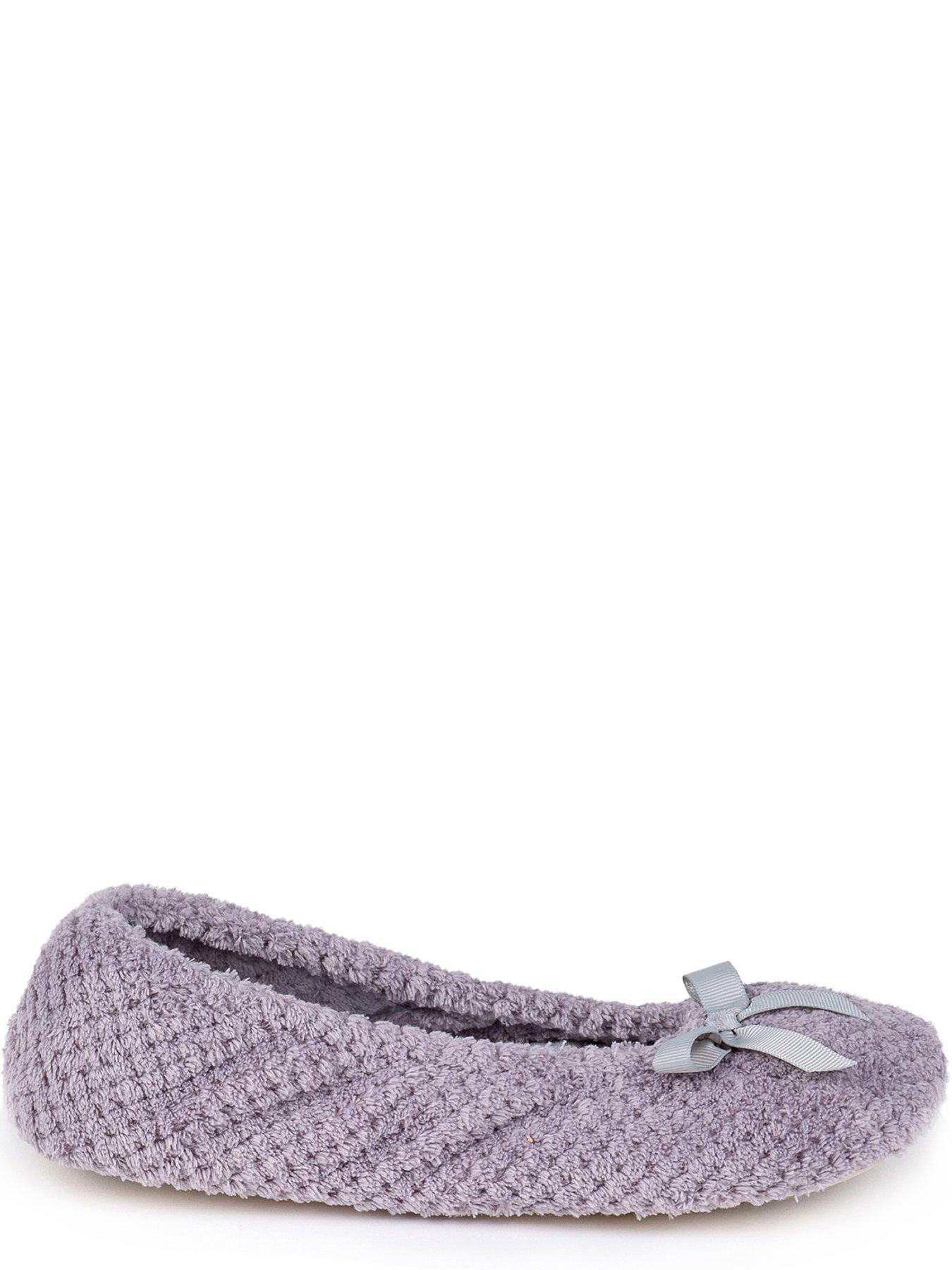 TOTES Isotoner Popcorn Ballet Slipper With Bow Grey Very