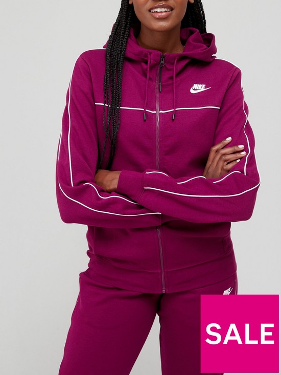 front image of nike-millenium-fleece-full-zip-hoodie-purple
