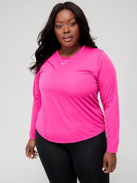 front image of nike-the-one-dri-fit-long-sleevenbsptop-curve-bright-pink