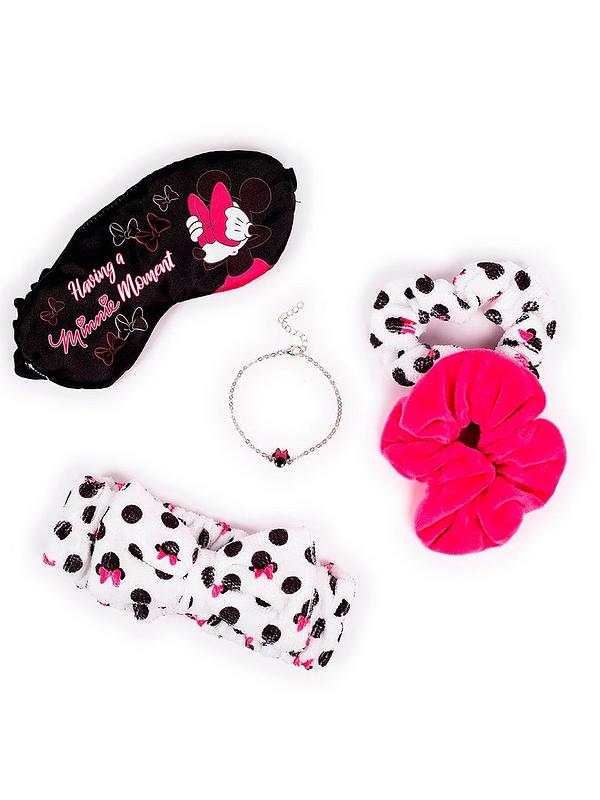 Disney Minnie Mouse Gift Girls Bracelet, Eyemask, two scrucnhie and spa  headband Set packed in reusuable zip bag | very.co.uk