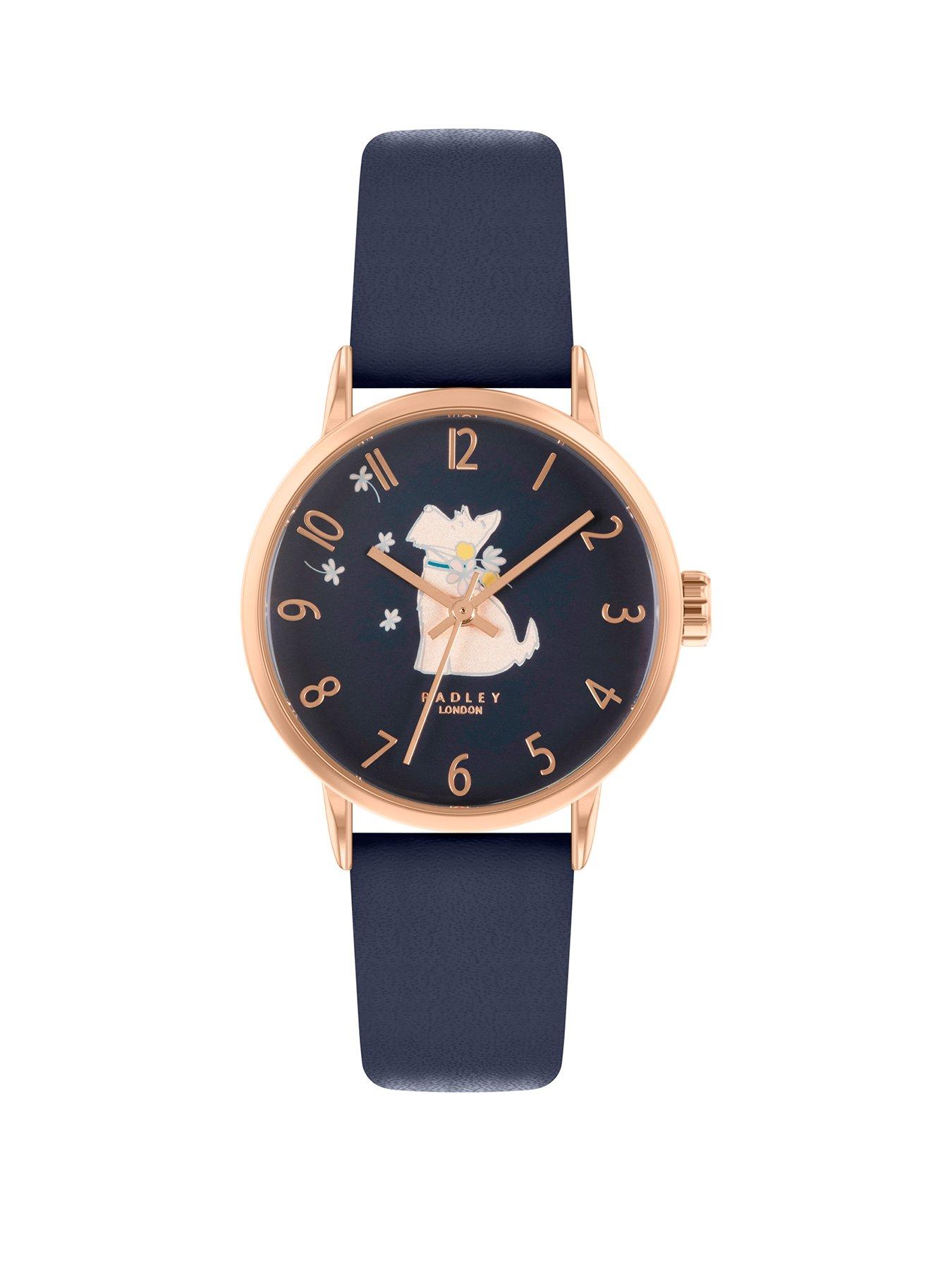 Jewellery & watches Ladies Dog Holding Flowers Dial With Ink Strap and Rose Gold Case RY21268
