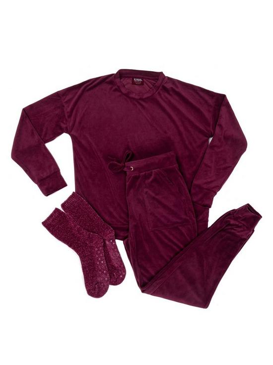 stillFront image of totes-velour-loungewear-and-sock-set-plum