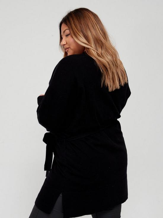 stillFront image of v-by-very-curve-knitted-lightweight-belted-cardigan-black