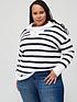  image of v-by-very-curve-knitted-stripe-quarter-zip-funnel-jumper-ivorynavy