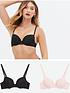  image of new-look-2-pack-star-flock-t-shirt-bra-blackpale-pink
