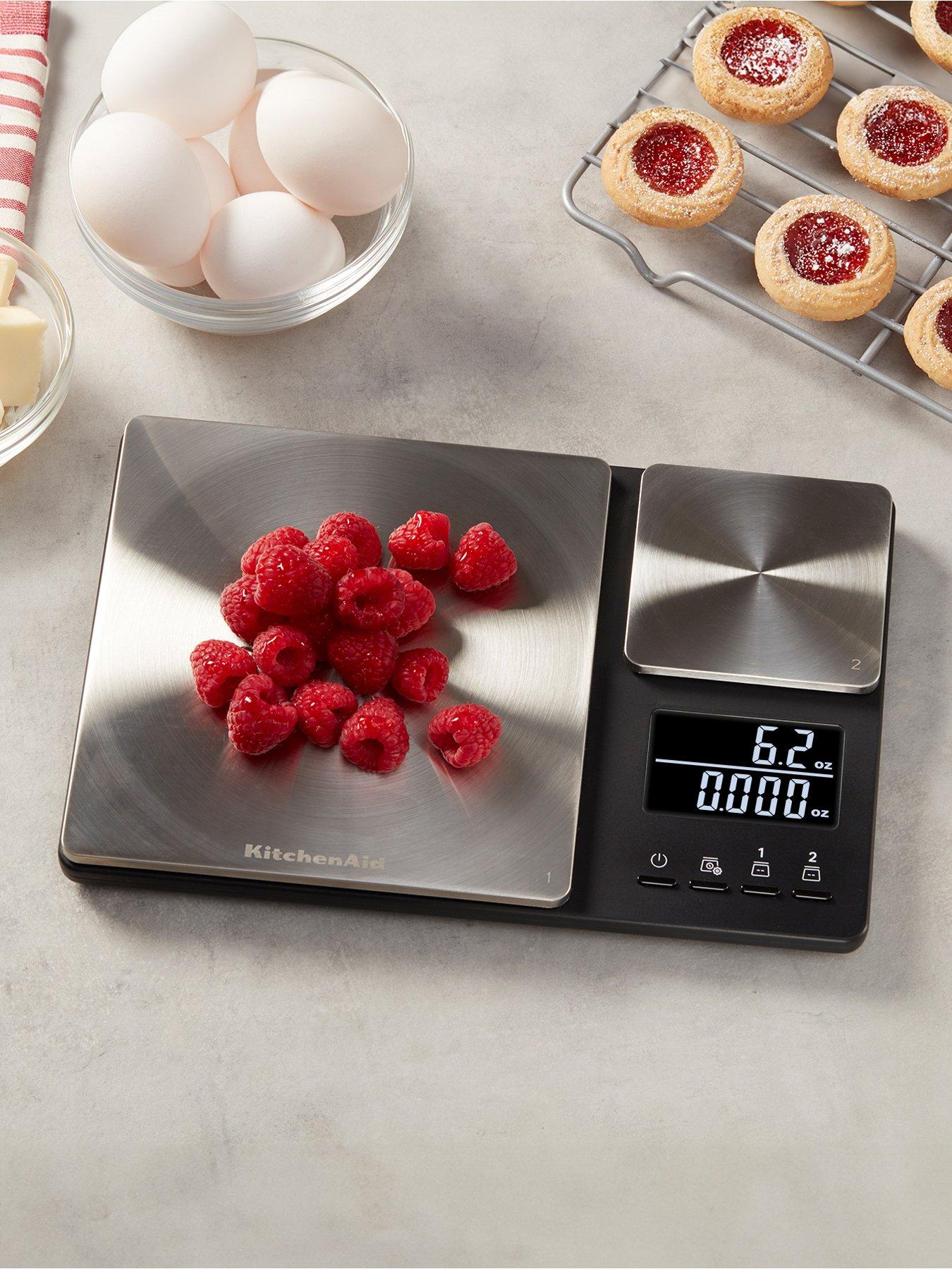 Product photograph of Kitchenaid Kitchen Aid Dual Platinum Black Digital Scales from very.co.uk