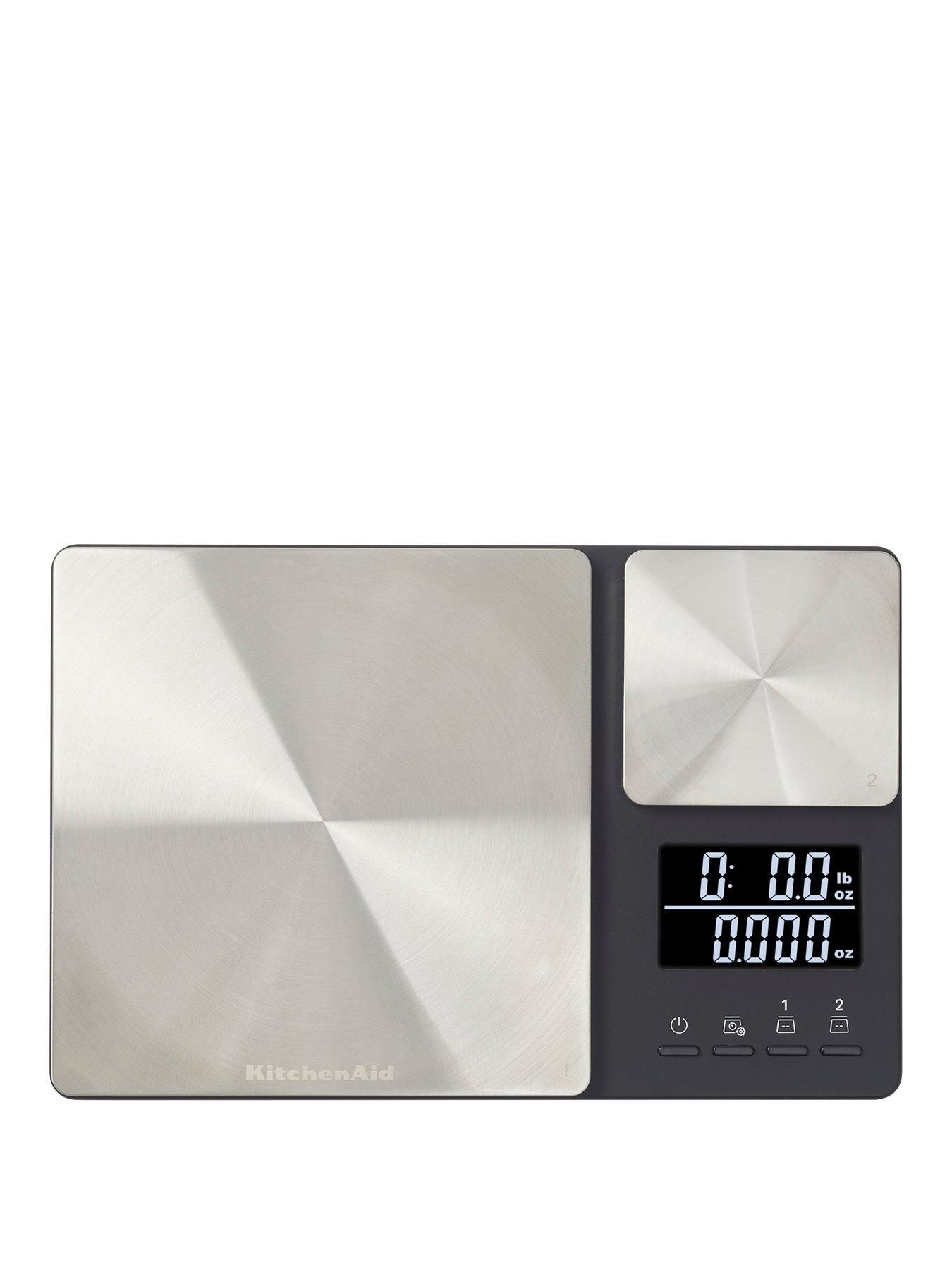 Product photograph of Kitchenaid Kitchen Aid Dual Platinum Black Digital Scales from very.co.uk