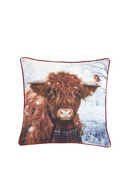 catherine-lansfield-highland-cow-christmas-cushion