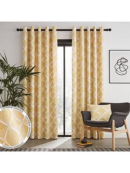 Product photograph of Catherine Lansfield Geo Textured Diamond Fully Lined Eyelet Curtains from very.co.uk