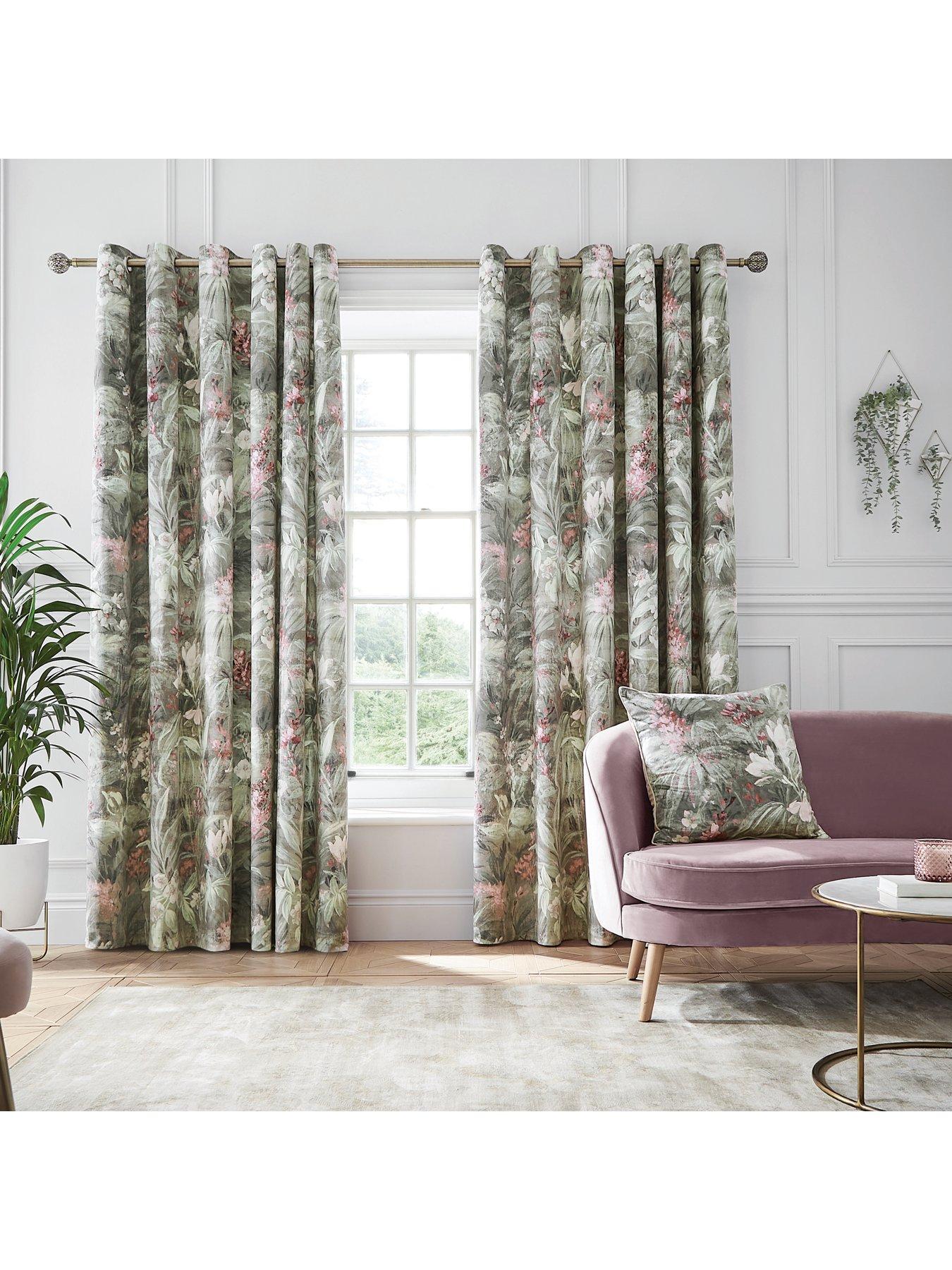 Product photograph of Hyperion Anthea Floral Velour Weighted Eyelet Lined Curtains from very.co.uk