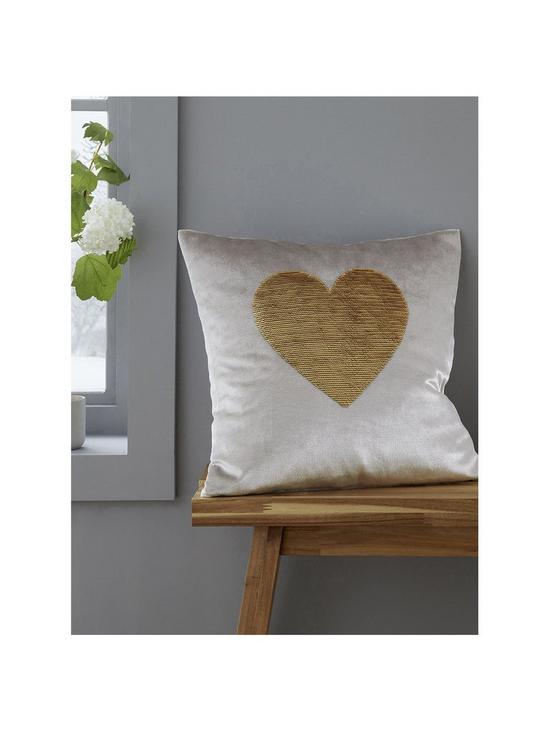 front image of catherine-lansfield-sequin-heart-cushion