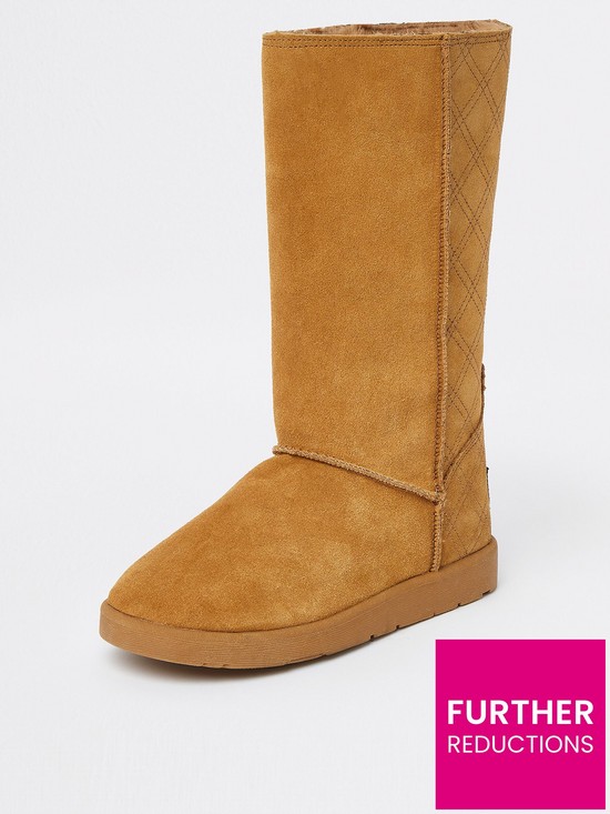 front image of river-island-high-leg-fauxnbspfur-lined-boot-brown