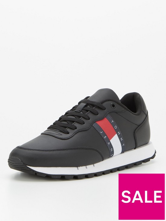 stillFront image of tommy-jeans-leather-runner-trainers-black