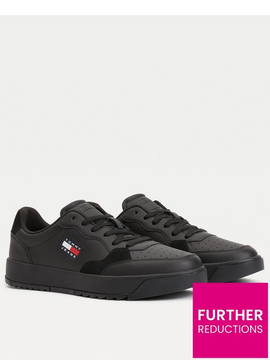 front image of tommy-jeans-basket-leather-trainers-blacknbsp