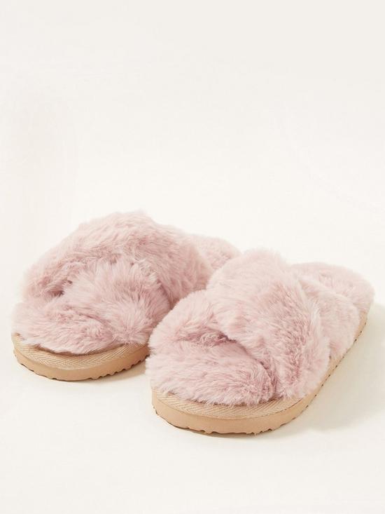 front image of monsoon-girls-cross-strap-slider-slippers-pink