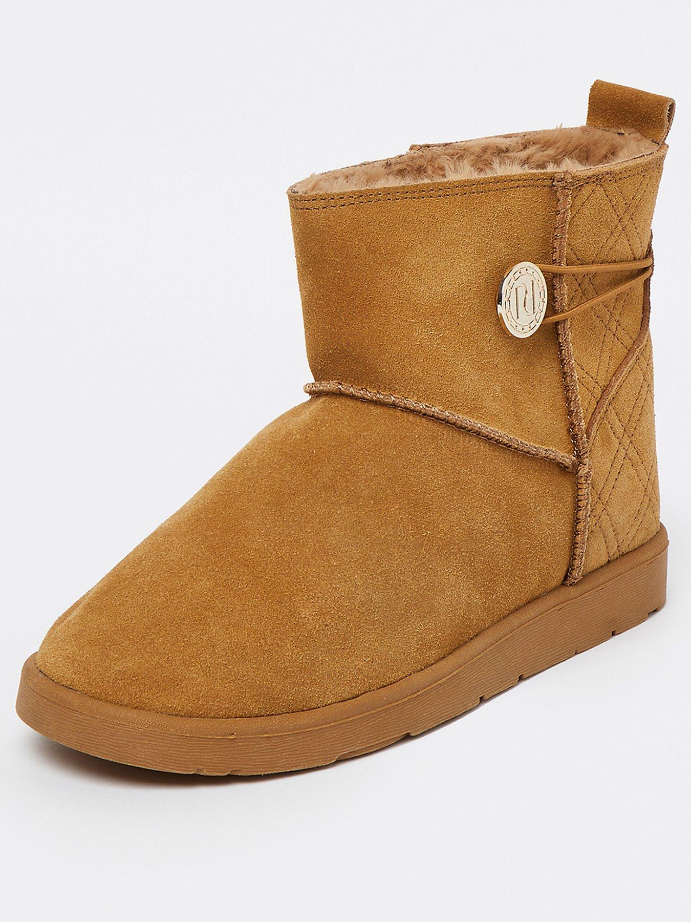 brown suede quilted faux fur lined boots