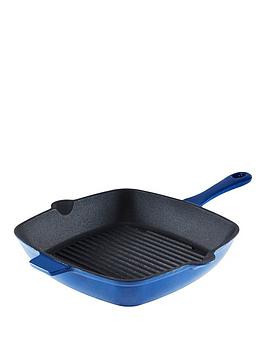 Product photograph of Tower Barbary Amp Oak 26cm Cast Iron Grill Pan - Blue from very.co.uk