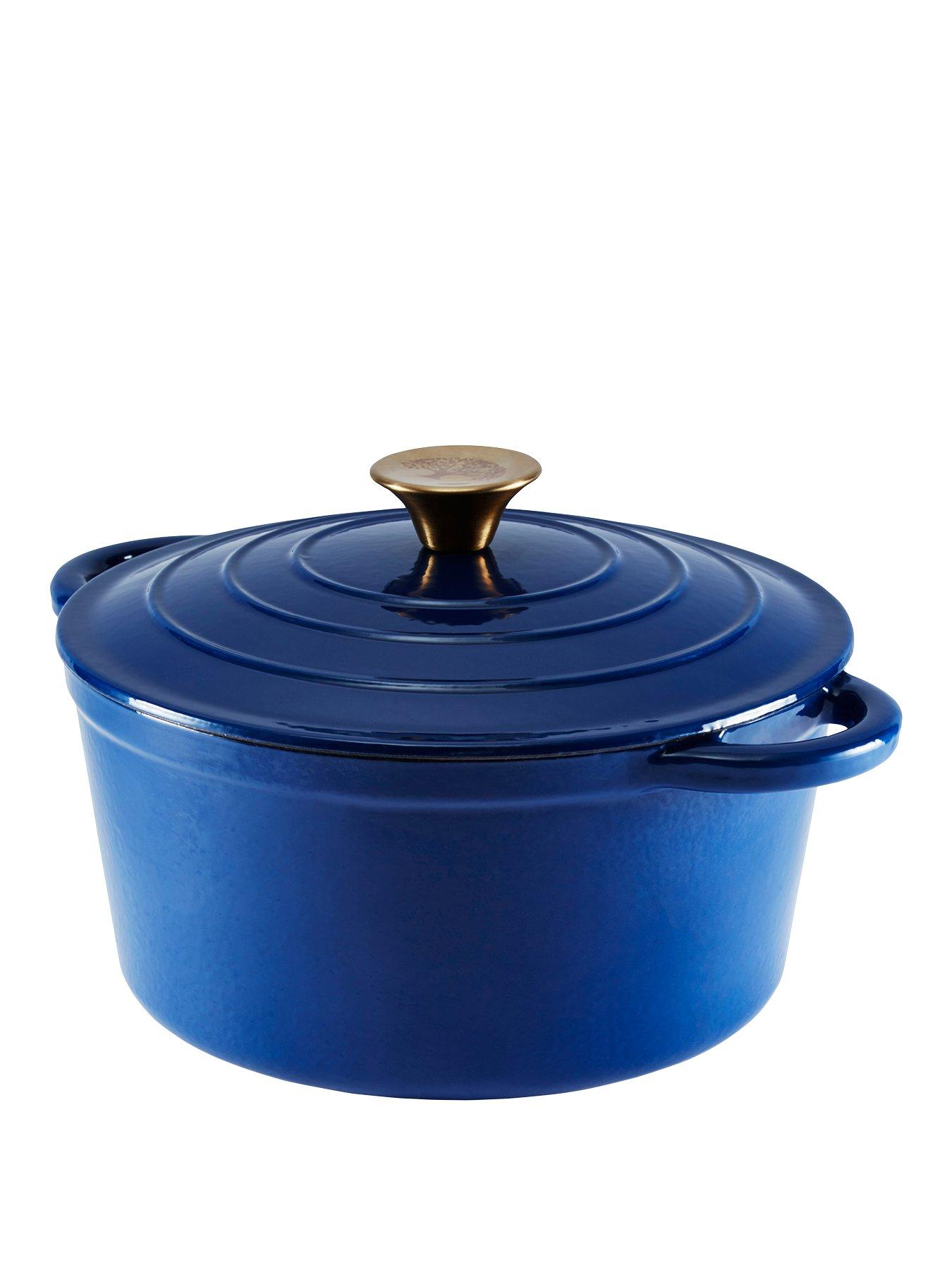 Product photograph of Tower Barbary Amp Oak 24 Cm Cast Iron Round Casserole - Blue from very.co.uk