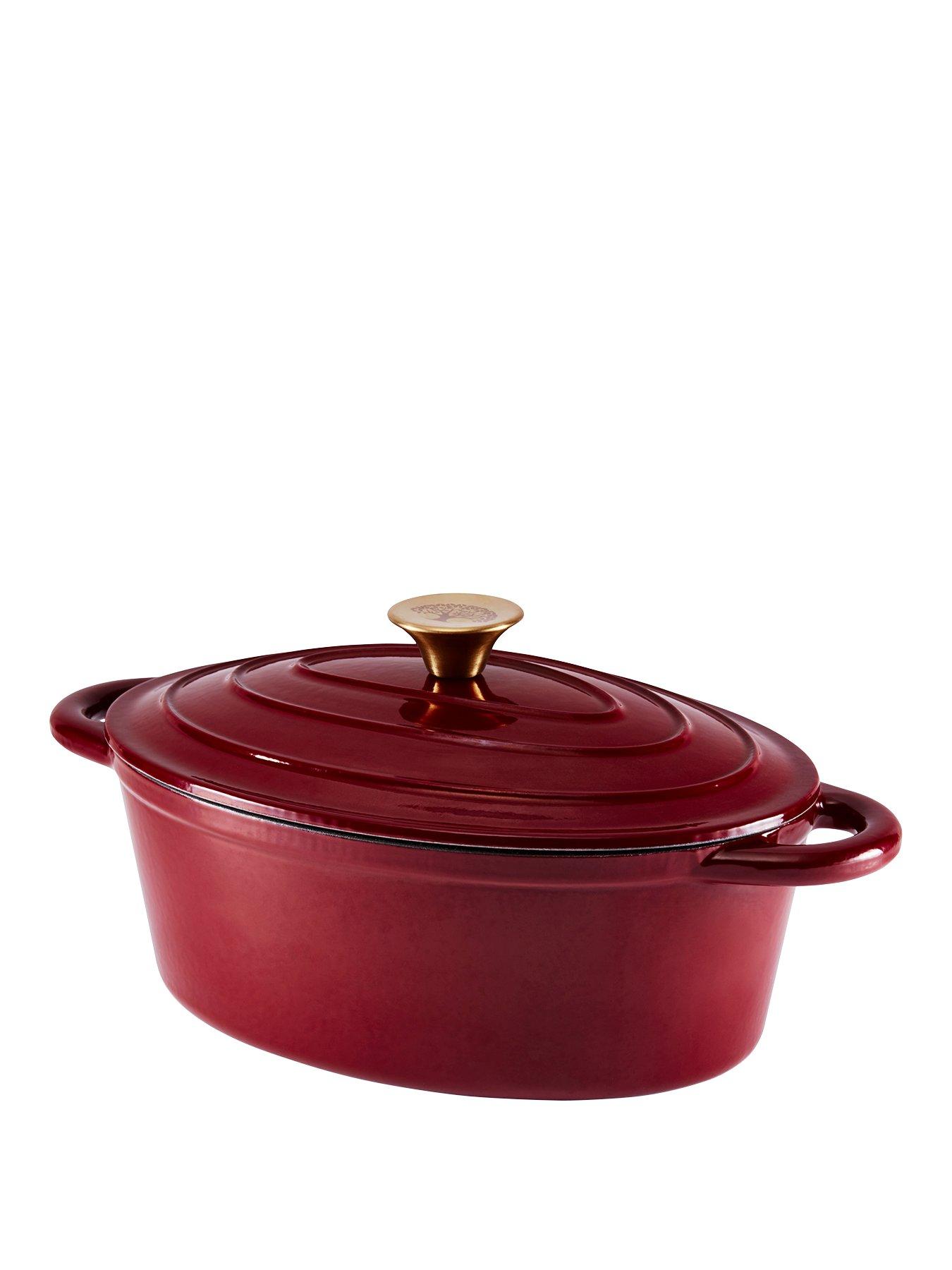 Product photograph of Tower Barbary Amp Oak 29 Cm Cast Iron Oval Casserole Dish - Red from very.co.uk