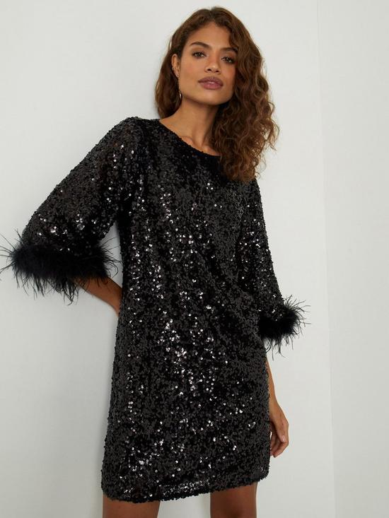 front image of monsoon-fie-feather-sequin-tunic-dress-blacknbsp