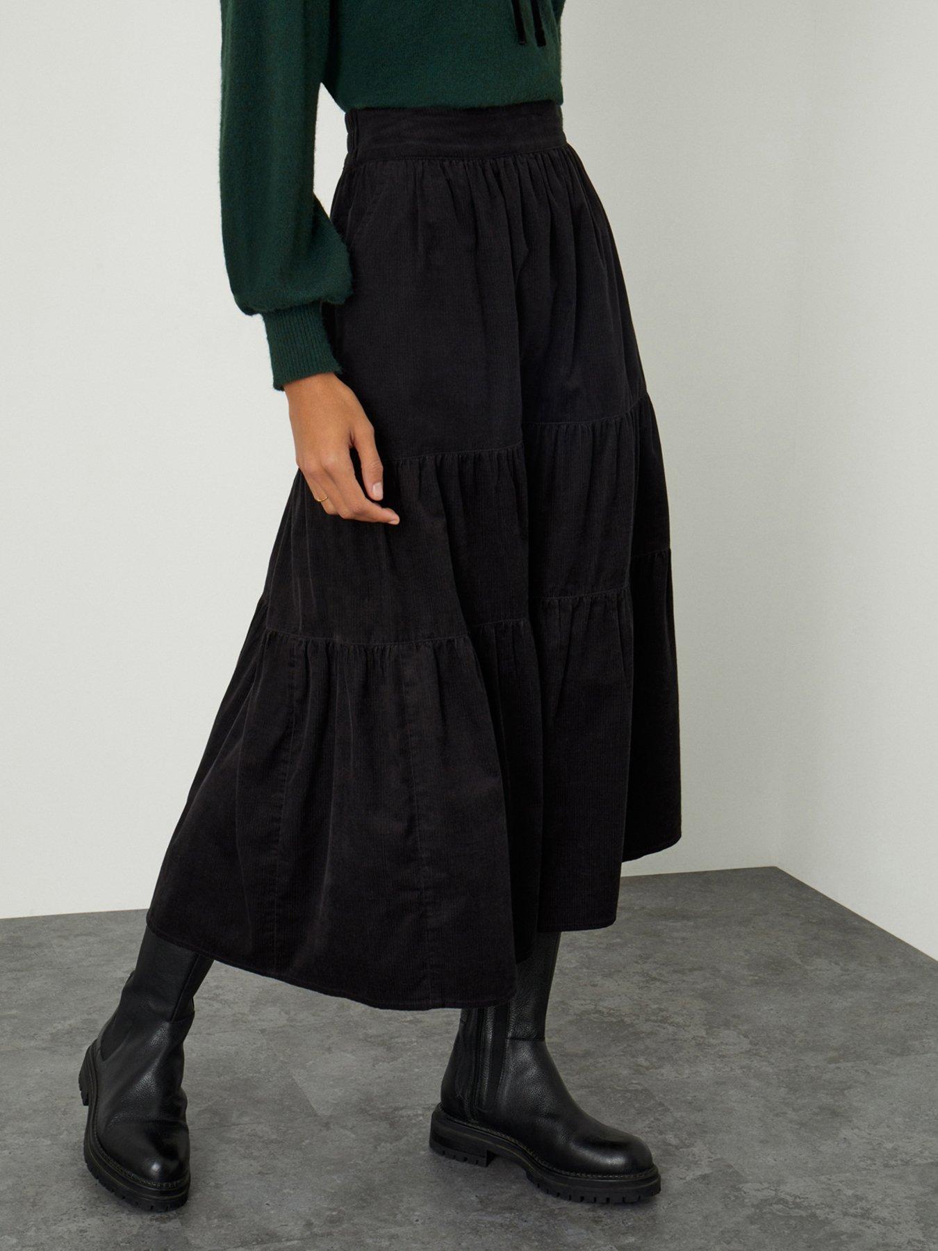  Tia Tiered Cord Skirt - Black