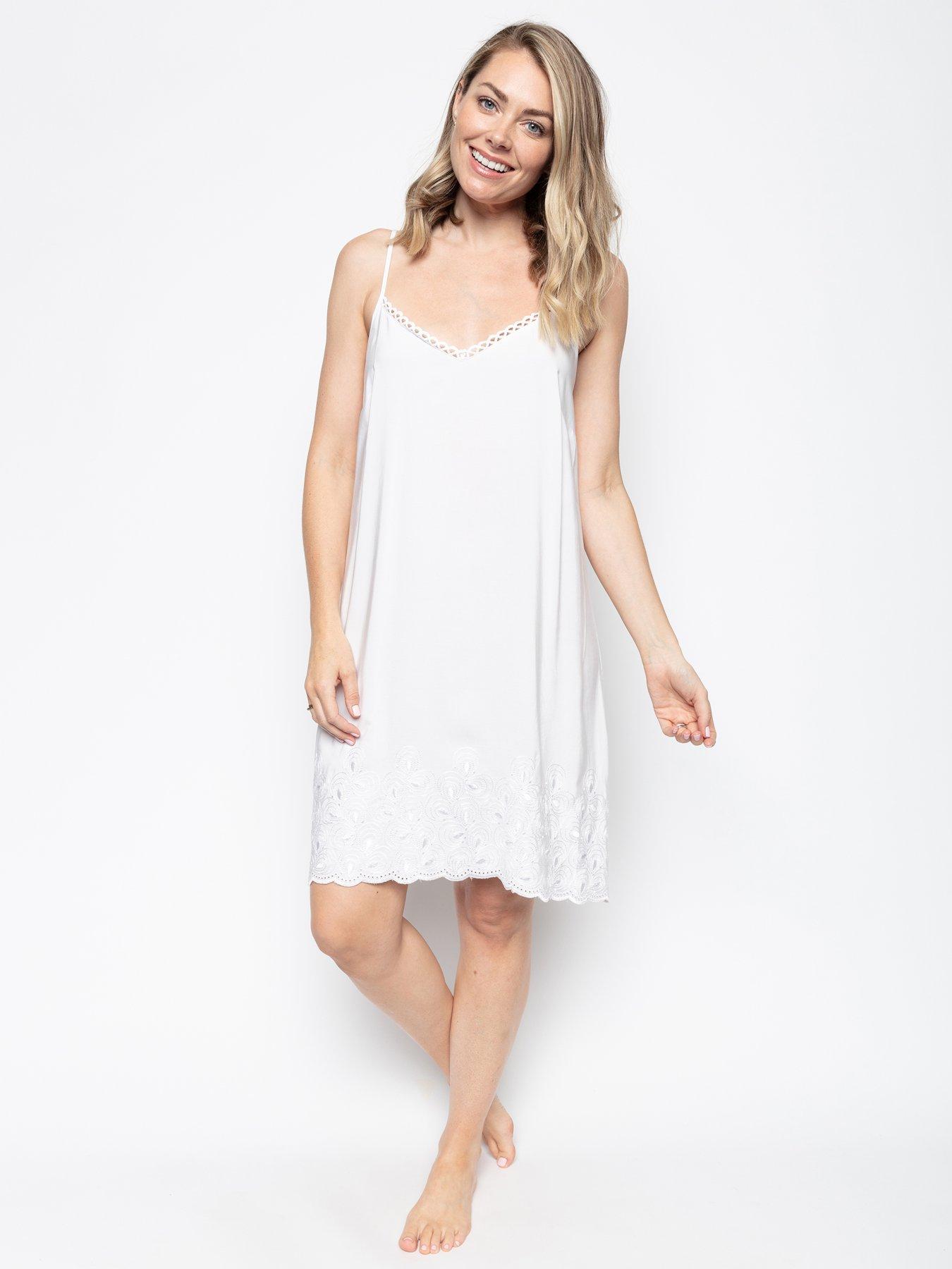 Cyberjammies Rose Emb Cotton Chemise, White, Size 14, Women|14