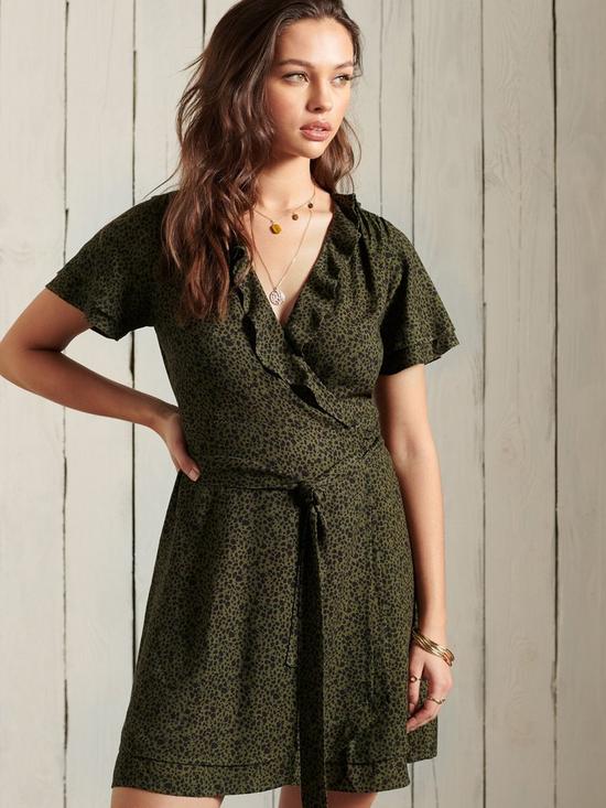 front image of superdry-summer-wrap-dress-green