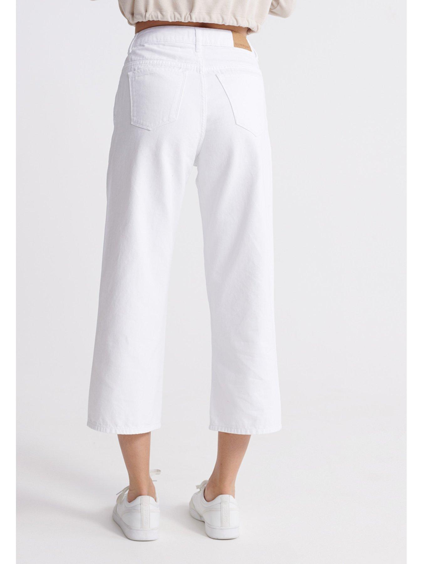 Women Wide Leg Crop Jeans - White