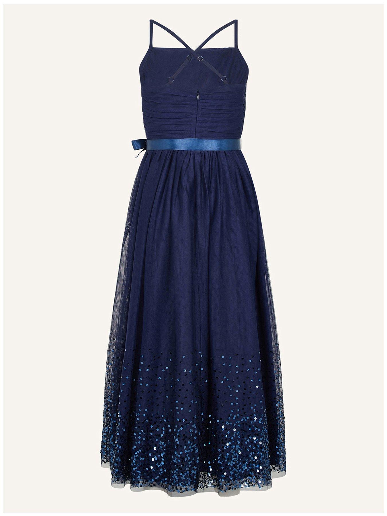 Monsoon Girls S.e.w. Lana Sequin Maxi Prom Dress Navy very.co.uk