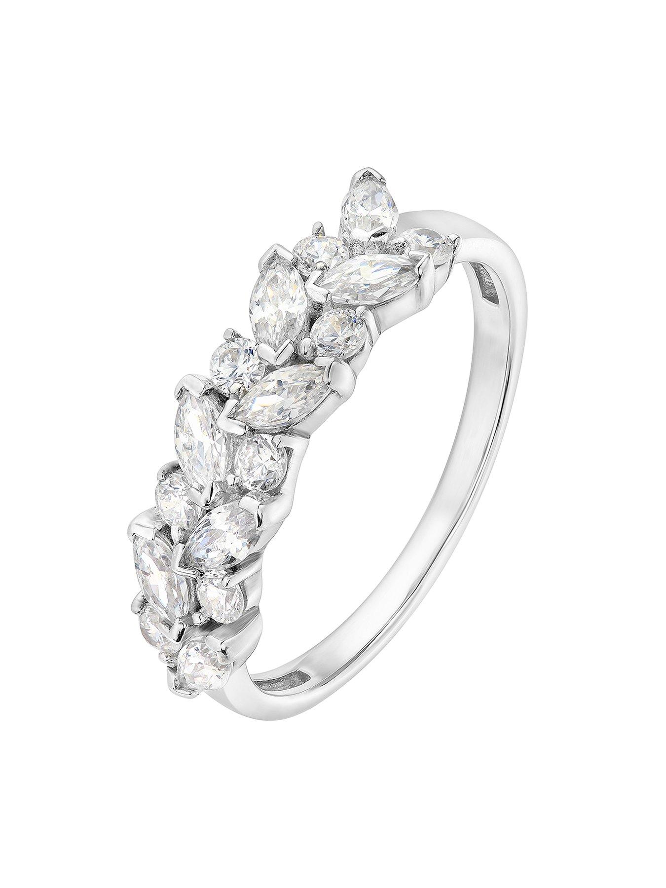 Women Rhodium Plated Vintage Cubic Zirconia Band Ring