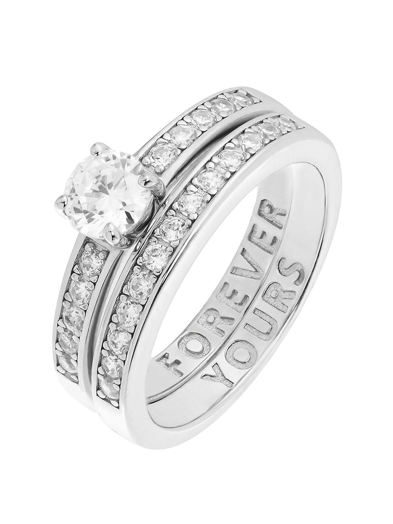 Product photograph of The Love Silver Collection Silver Plated Solitaire Eternity Forever Yours Message Ring from very.co.uk